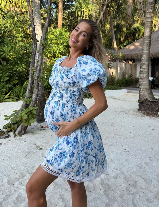 Amie Dress In Blue Peony – Maternity Friendly Dresses – NOMINO