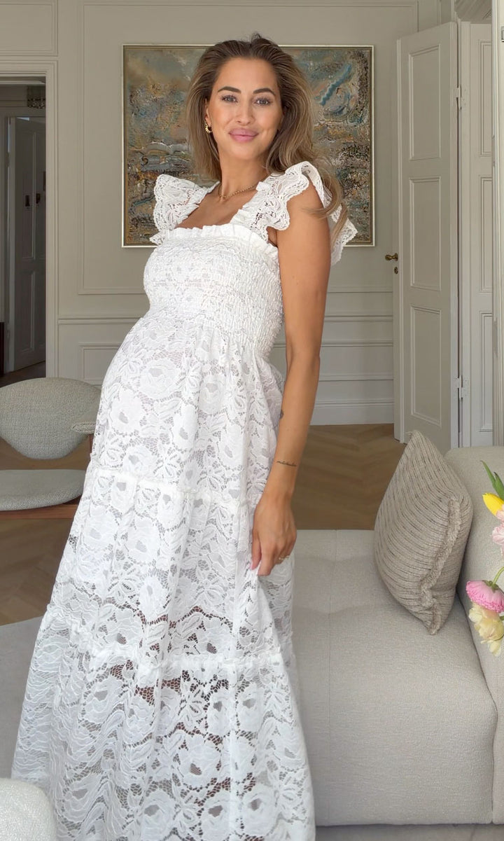 Leonora Lace Dress In White  Maternity Friendly Dresses  NOMINO