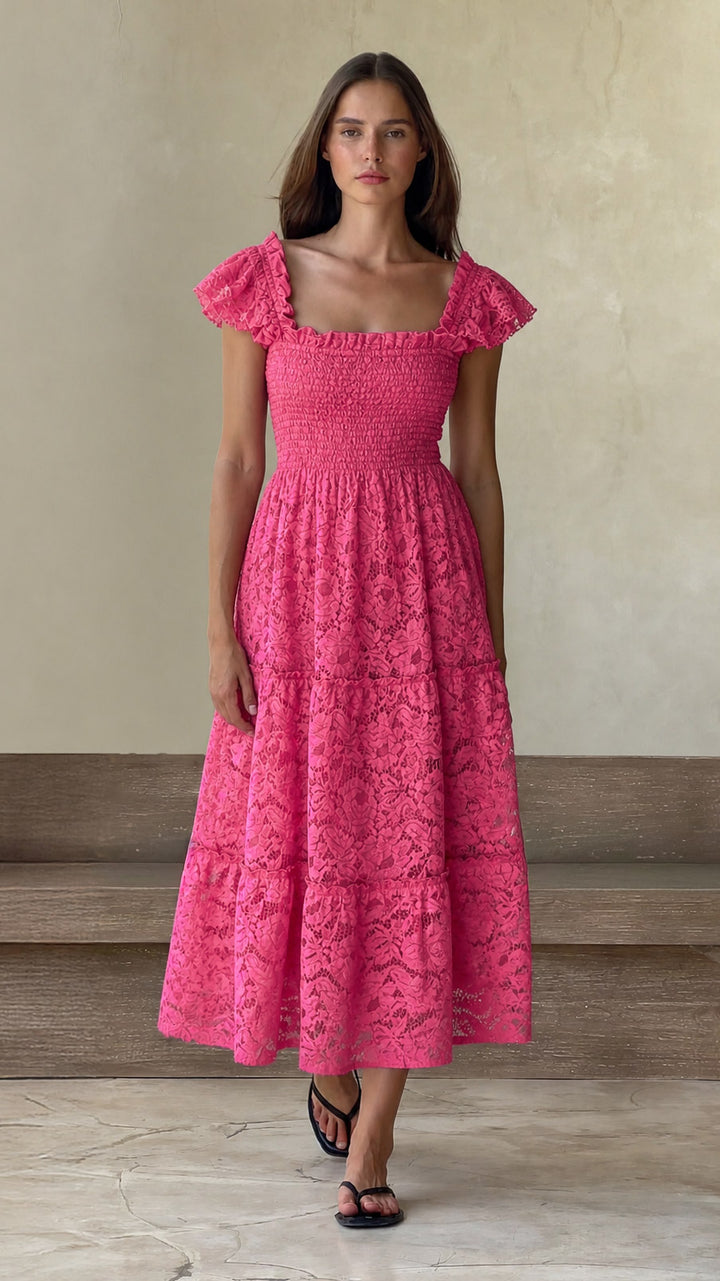 Leonora Lace Dress In Raspberry Sorbet Maternity Friendly Dresses NOMINO Leonora Lace Dress In Raspberry Sorbet Maternity Friendly Dresses NOMINO